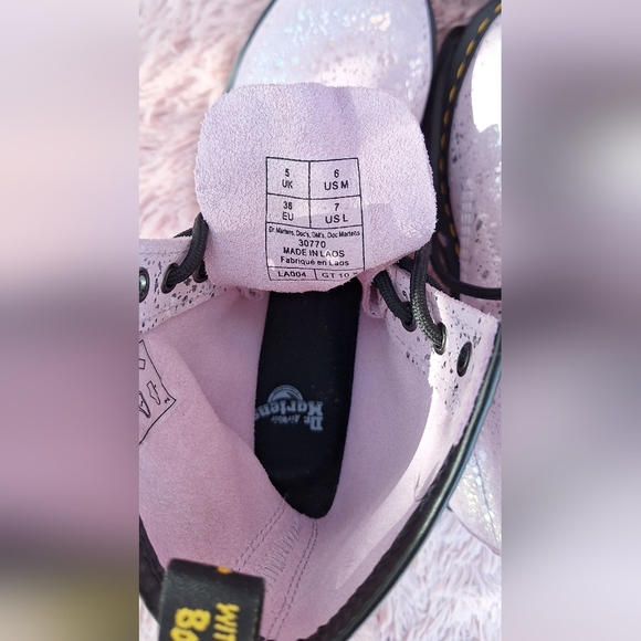 Dr. Martens Air Wair Lilac Metallic Paint Splatter Suede Combat Boots Size 7 - Picture 7 of 7